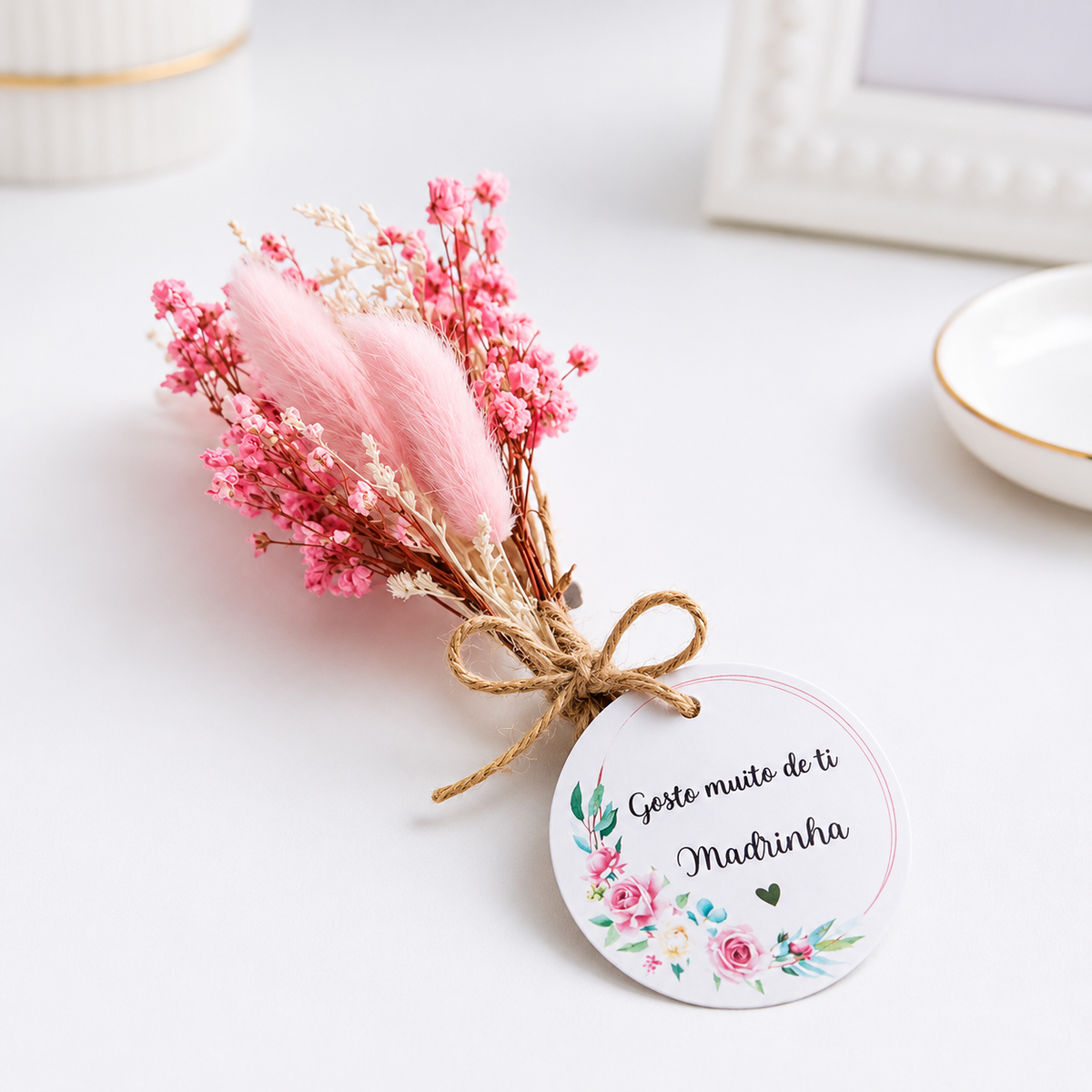 Box Presente Decorativo com Flores Preservadas para a Madrinha