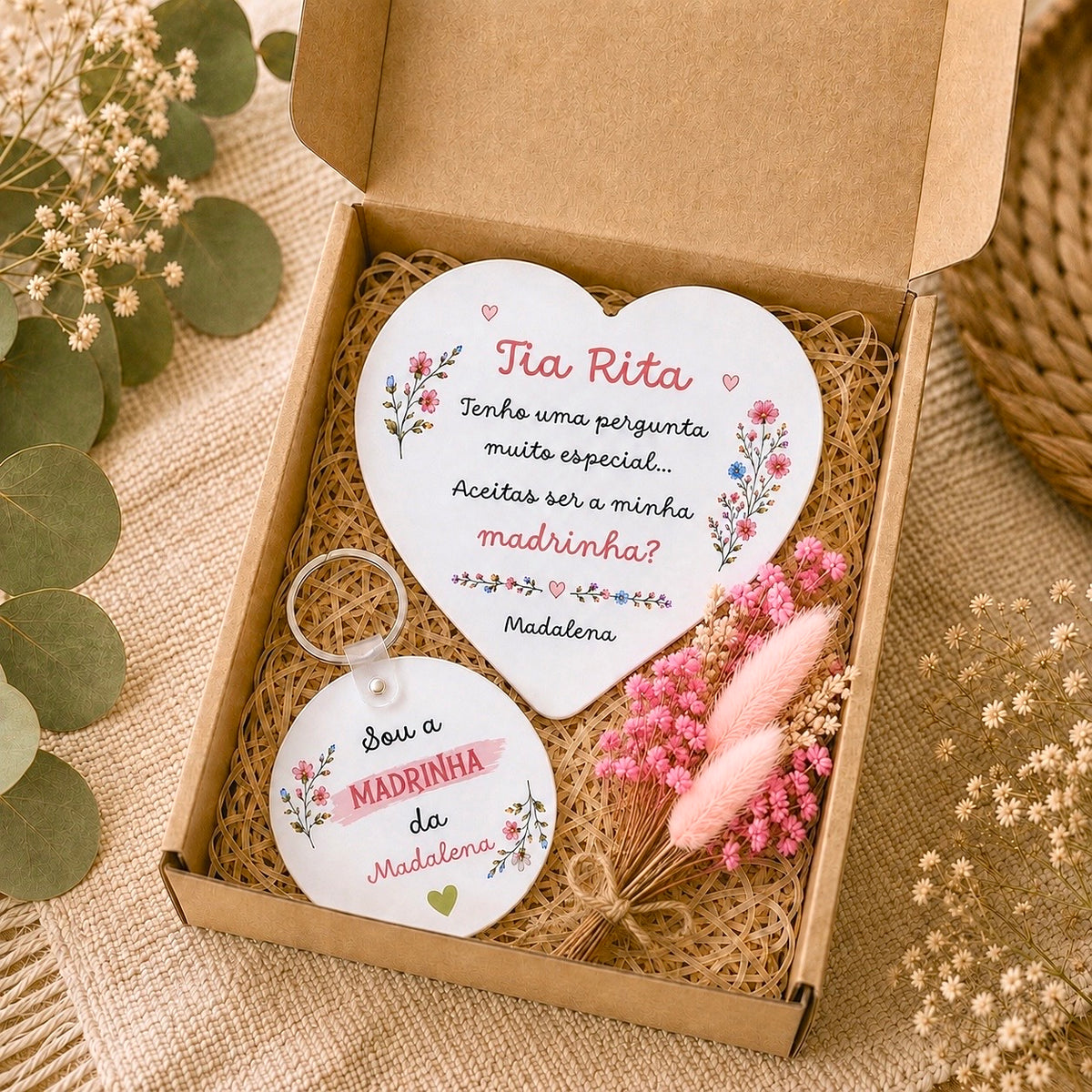 Box convite personalizado madrinha rosa 