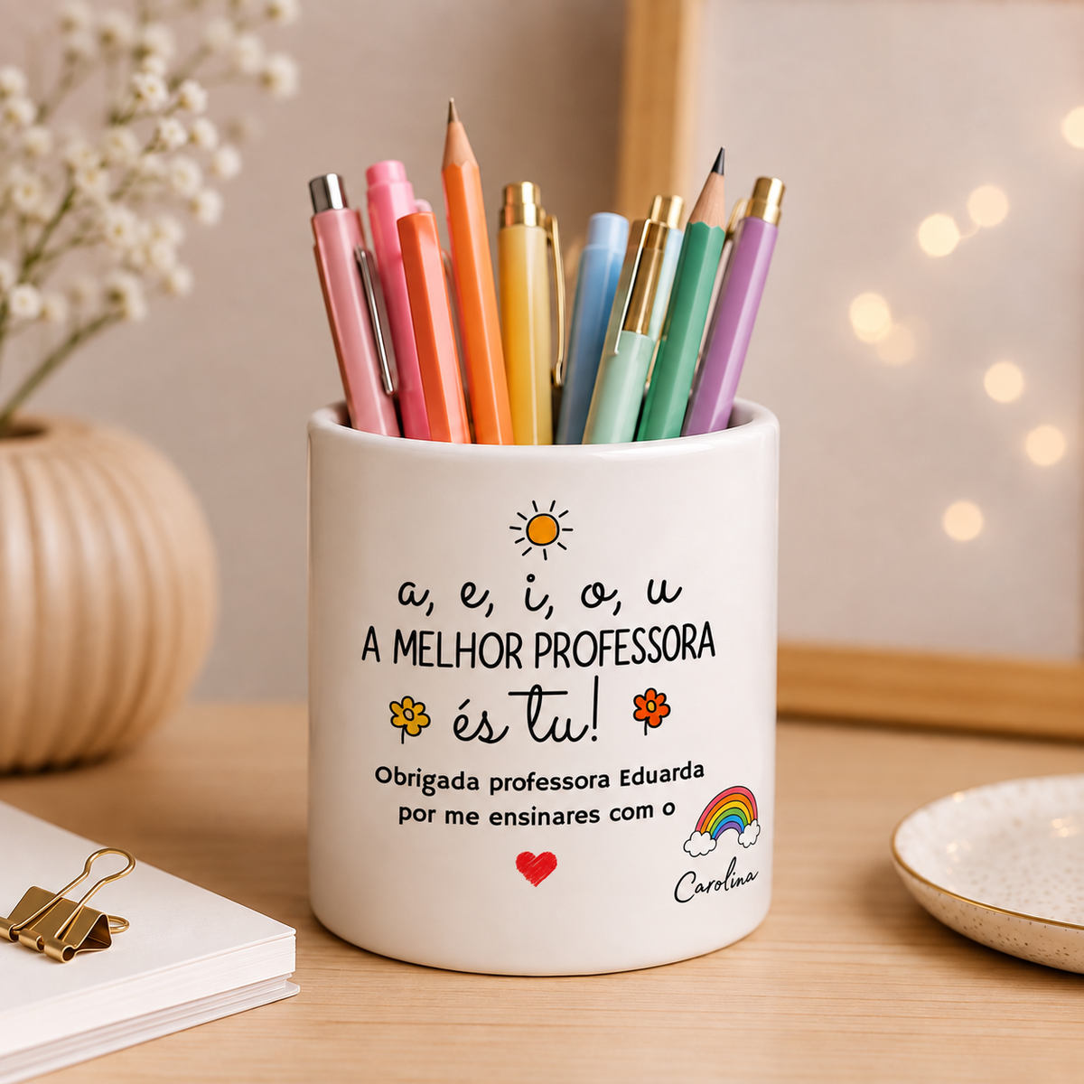 Porta canetas presente personalizado para professora 