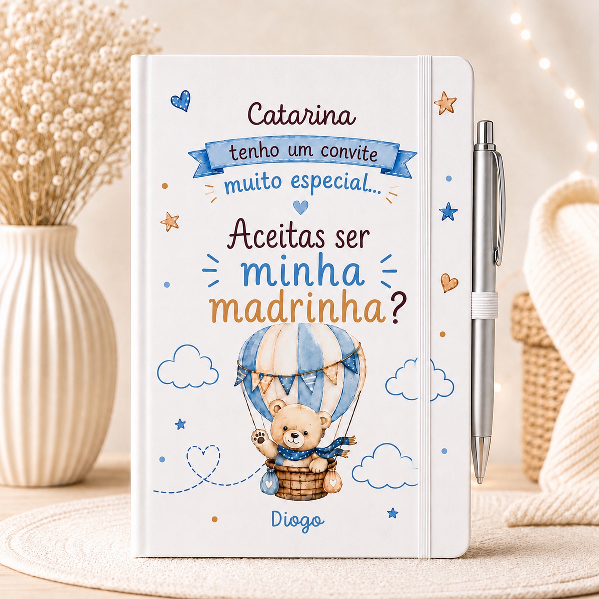 Caderno personalizado convite madrinha