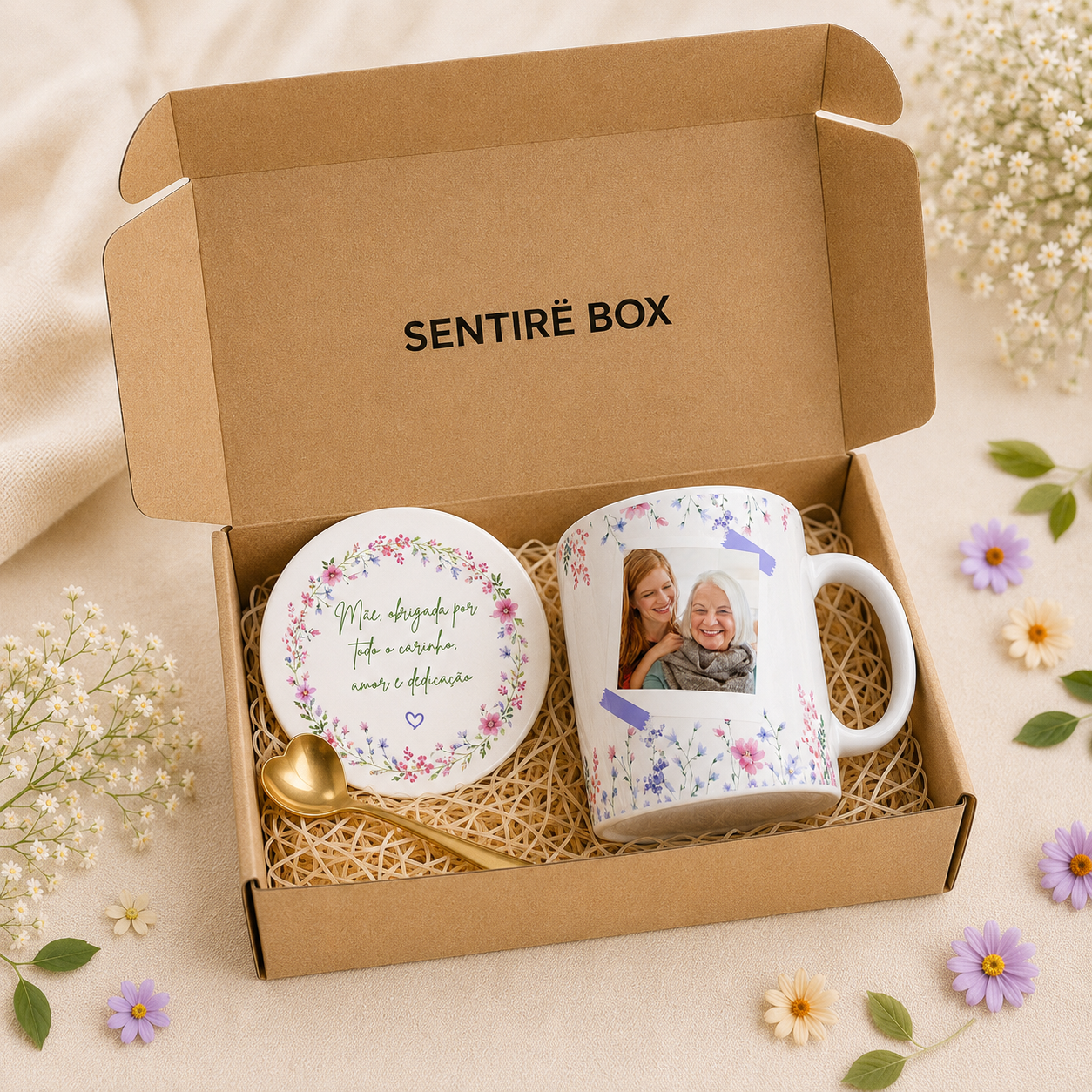 Box presente personalizável com foto caneca  para mae