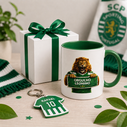 Presente personalizado caneca e porta chaves sporting 