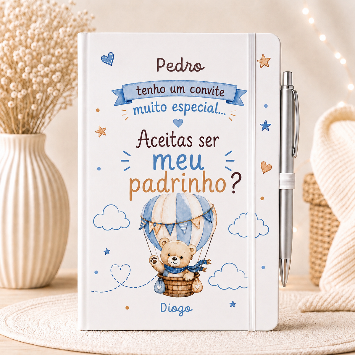 Caderno personalizado convite padrinho