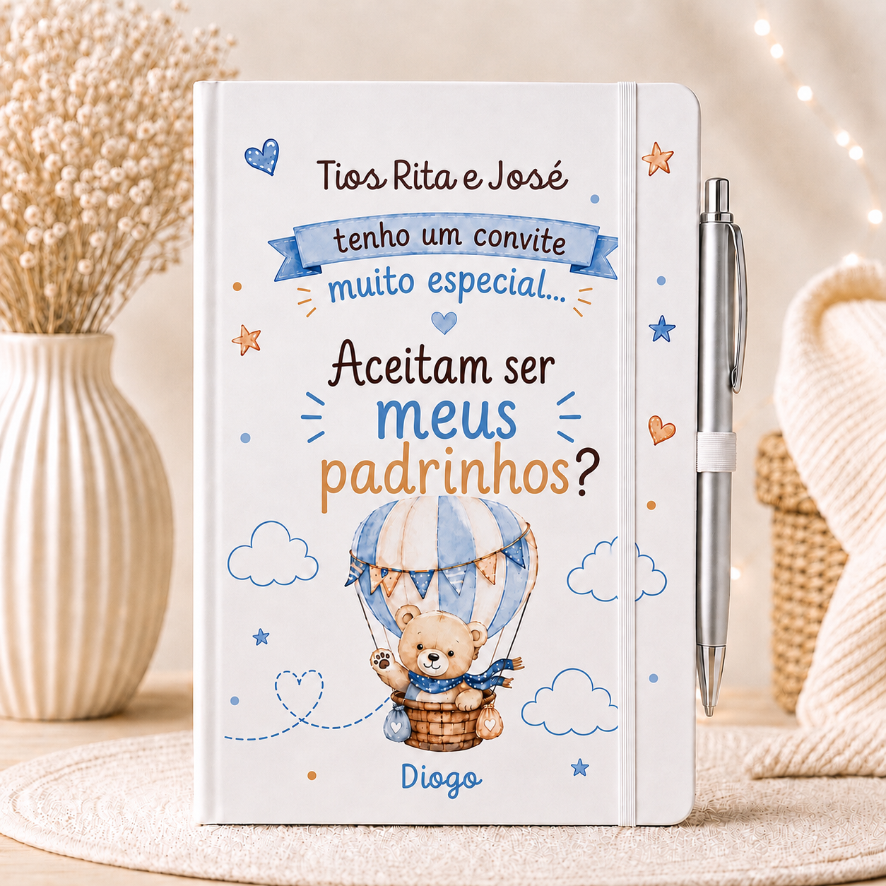 Caderno personalizado convite para padrinhos 