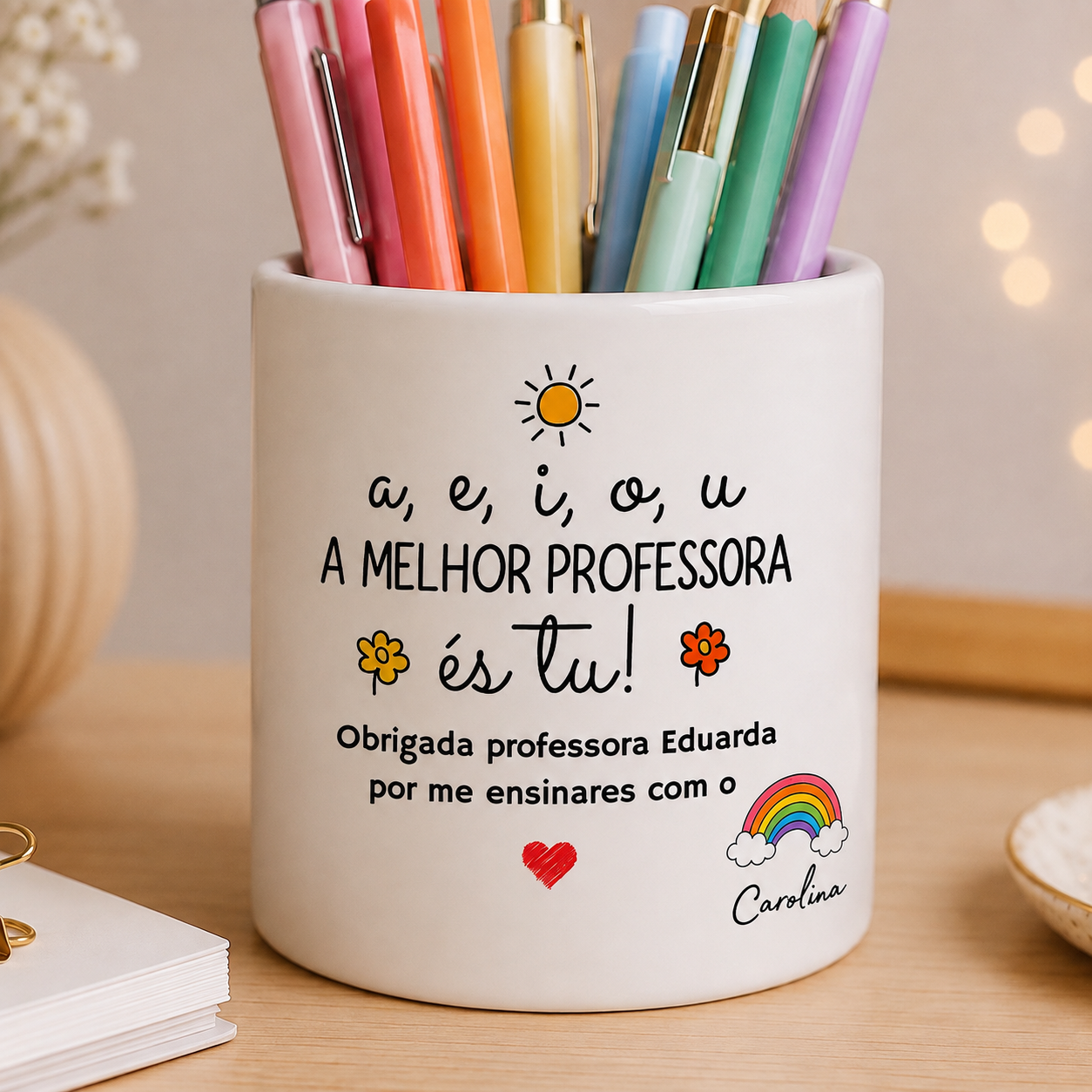 Porta canetas personalizado para professora