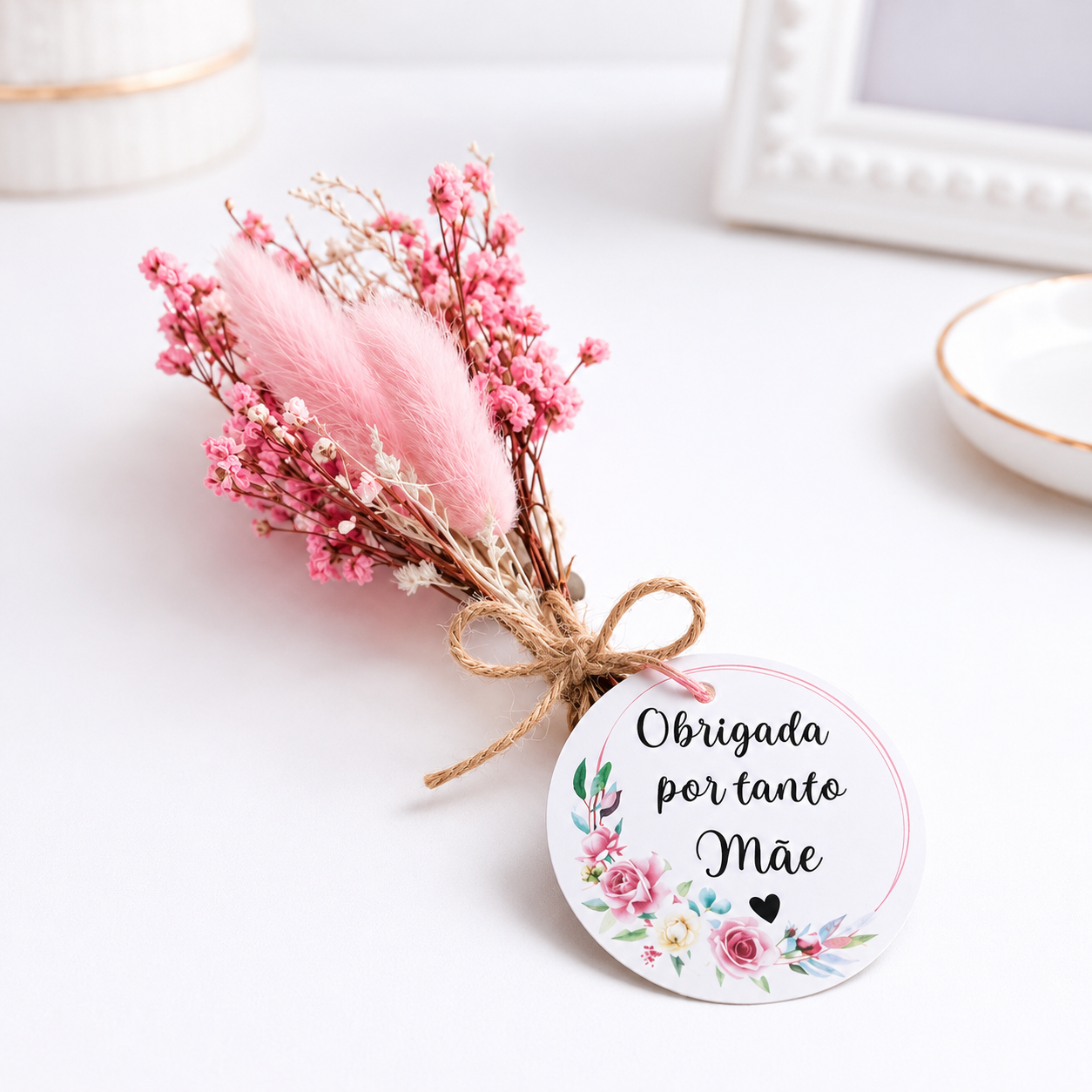 Ramo flores secas com mensagem para mae 