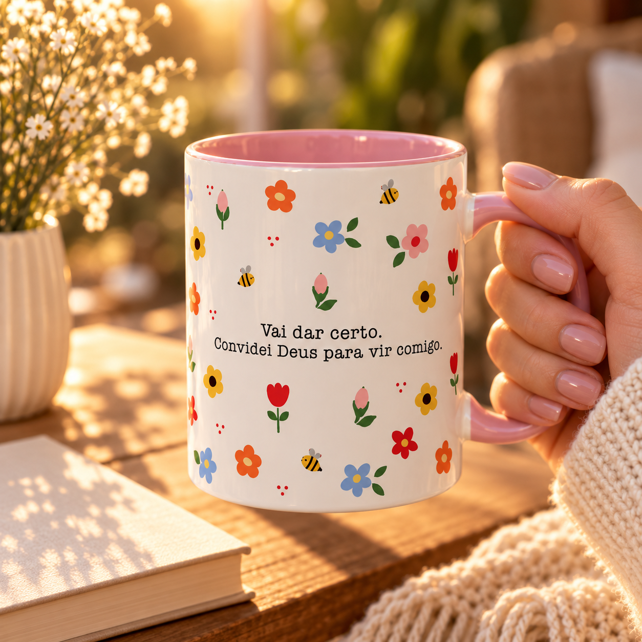 Caneca com mensagem de fé para ela