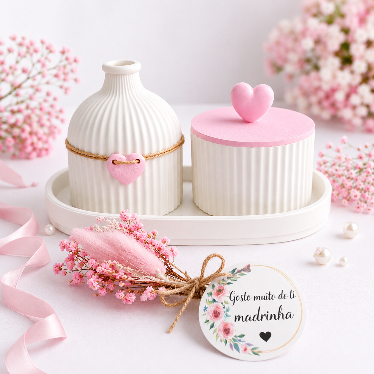 Box Presente Decorativo com Flores Preservadas para a Madrinha