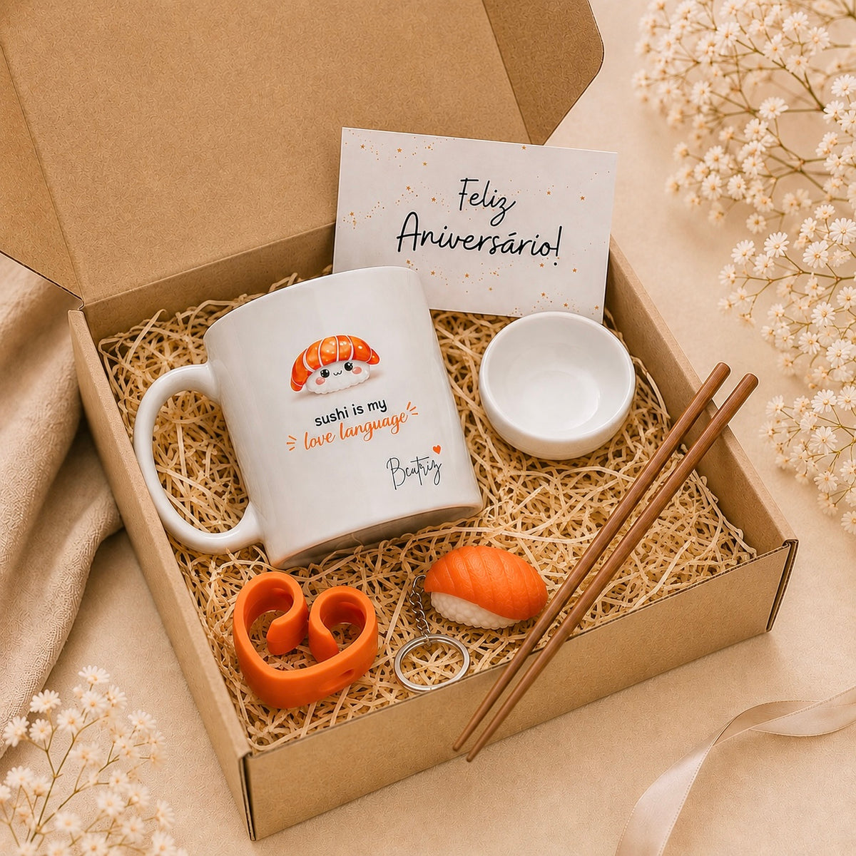 Box Personalizada para amantes de sushi com cartão de aniversário 