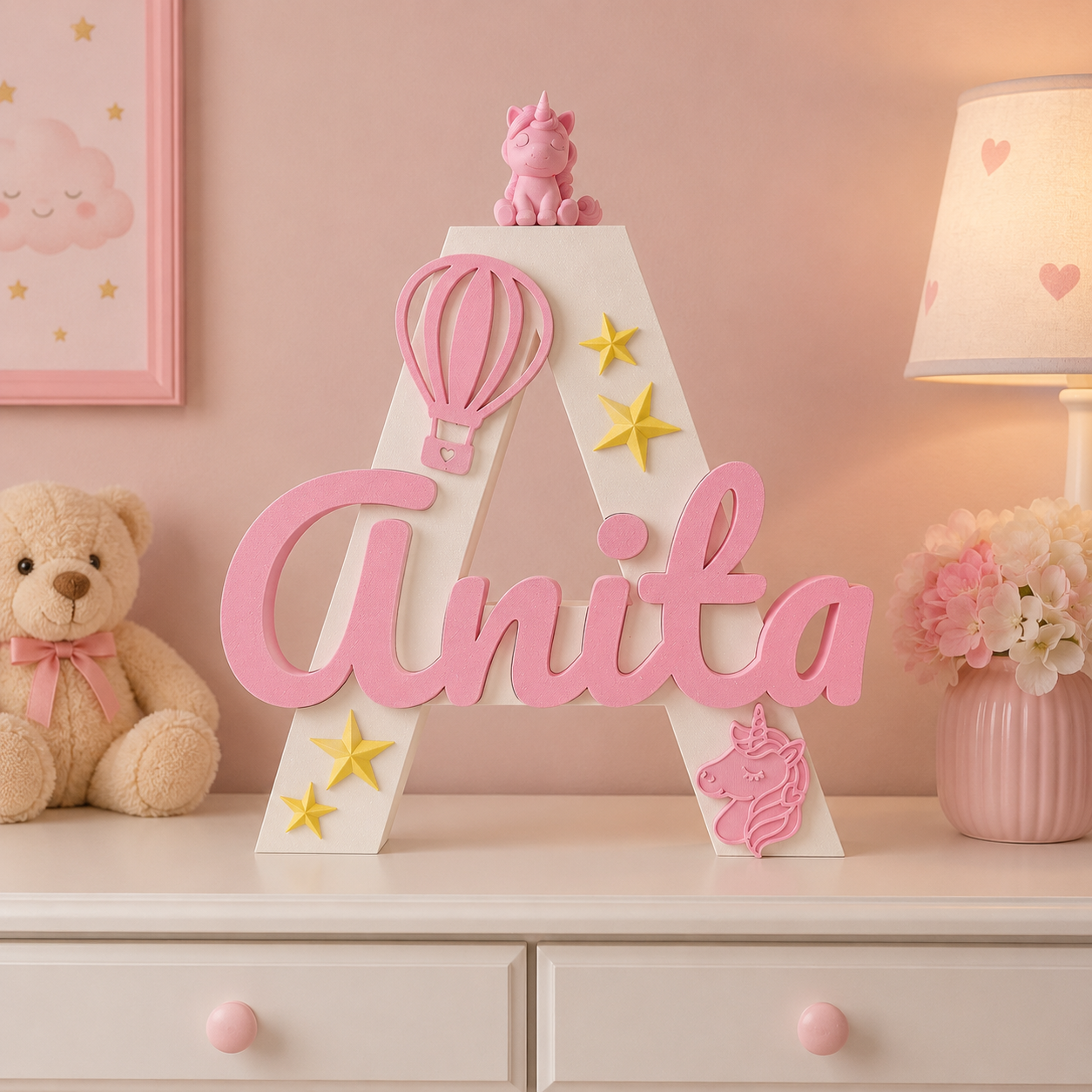 Nome de Menina Decorativo Personalizável com Unicórnios